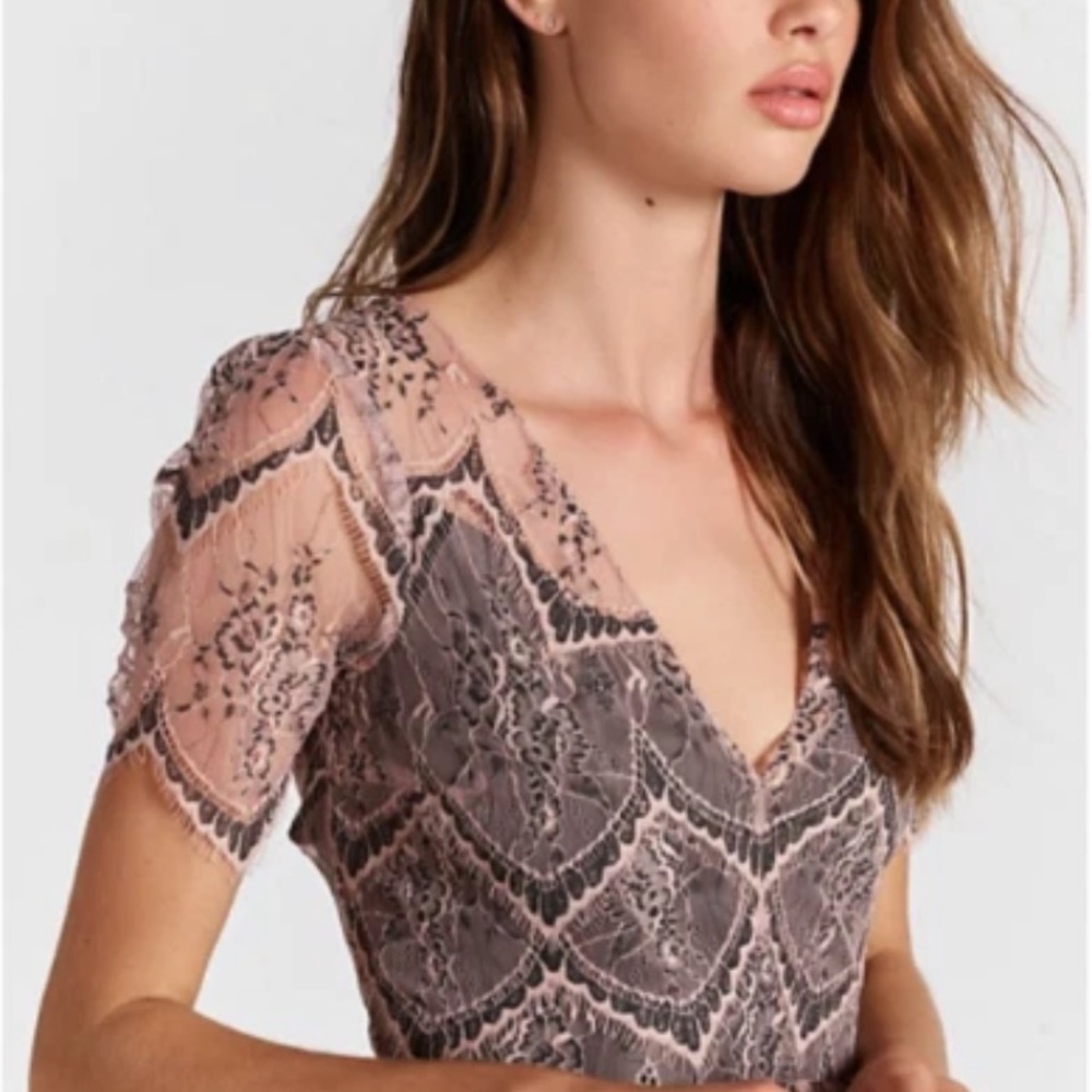Free People She’s So Lovely Lace Mini Dress Ivory Black Size 2 - Picture 3 of 13